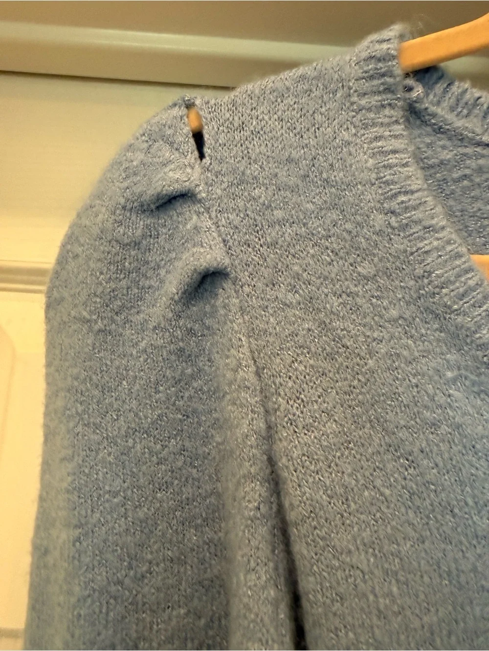 Light Blue V-Neck Puff-Sleeve Sweater